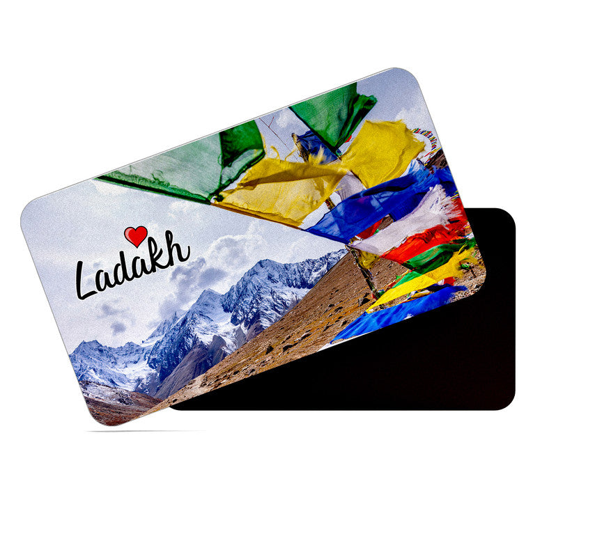dhcrafts Rectangular Rubber Fridge Magnet / Magnetic Card Multicolor Ladakh Design Pack of 1 (8.6cm x 5.4cm)